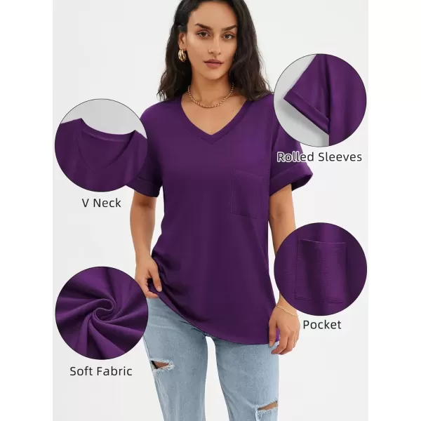 imageATHMILE Womens T Shirts 2024 Short Sleeve VNeck Shirts Cute Fit Summer Casual Tee Tops SXXLPurple