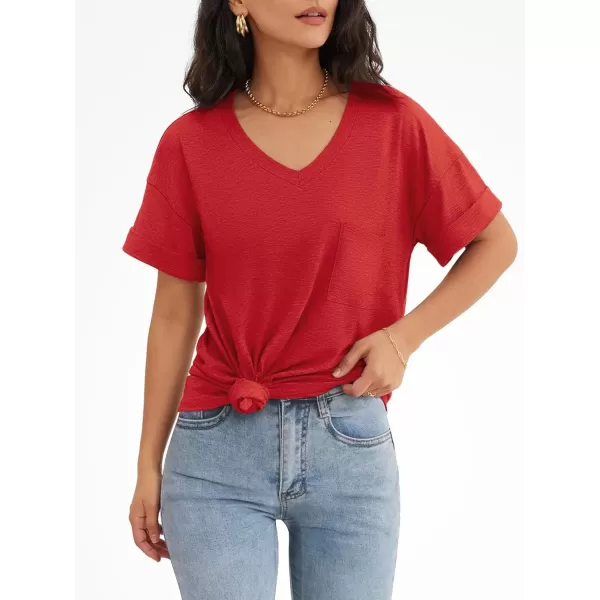 imageATHMILE Womens T Shirts 2024 Short Sleeve VNeck Shirts Cute Fit Summer Casual Tee Tops SXXLRed