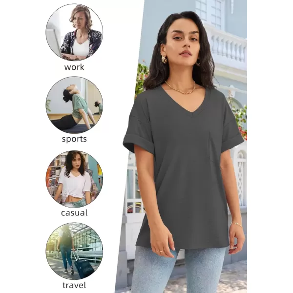 imageATHMILE Womens T Shirts 2024 Short Sleeve VNeck Shirts Cute Fit Summer Casual Tee Tops SXXLDark Gray