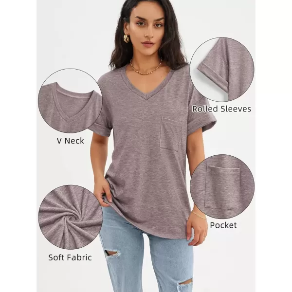 imageATHMILE Womens T Shirts 2024 Short Sleeve VNeck Shirts Cute Fit Summer Casual Tee Tops SXXLGray Purple