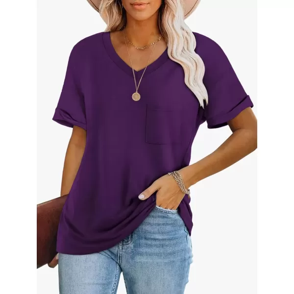 imageATHMILE Womens T Shirts 2024 Short Sleeve VNeck Shirts Cute Fit Summer Casual Tee Tops SXXLPurple