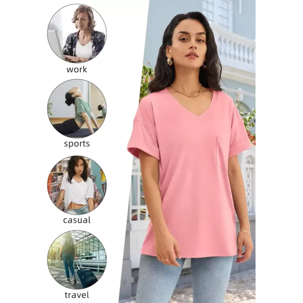 imageATHMILE Womens T Shirts 2024 Short Sleeve VNeck Shirts Cute Fit Summer Casual Tee Tops SXXLPink