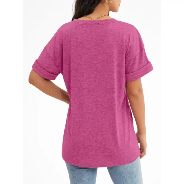 imageATHMILE Womens T Shirts 2024 Short Sleeve VNeck Shirts Cute Fit Summer Casual Tee Tops SXXLHot Pink