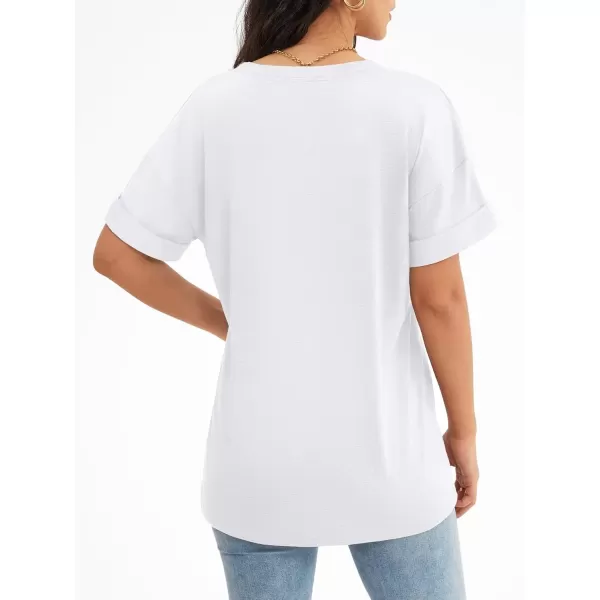 imageATHMILE Womens T Shirts 2024 Short Sleeve VNeck Shirts Cute Fit Summer Casual Tee Tops SXXLPure White