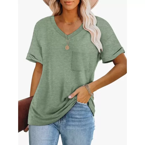 imageATHMILE Womens T Shirts 2024 Short Sleeve VNeck Shirts Cute Fit Summer Casual Tee Tops SXXLGray Green