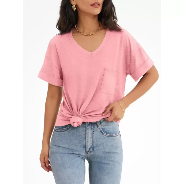 imageATHMILE Womens T Shirts 2024 Short Sleeve VNeck Shirts Cute Fit Summer Casual Tee Tops SXXLPink