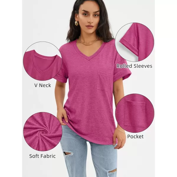 imageATHMILE Womens T Shirts 2024 Short Sleeve VNeck Shirts Cute Fit Summer Casual Tee Tops SXXLHot Pink