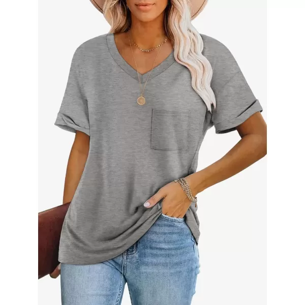 imageATHMILE Womens T Shirts 2024 Short Sleeve VNeck Shirts Cute Fit Summer Casual Tee Tops SXXLLight Gray