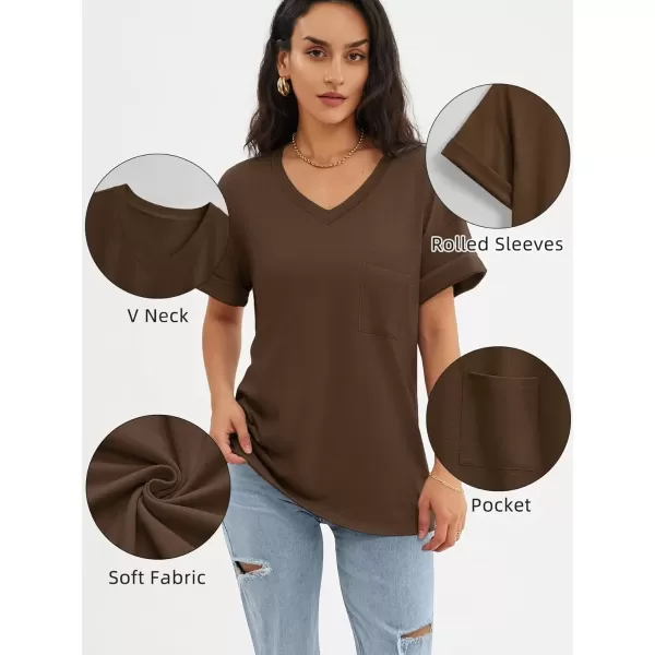 imageATHMILE Womens T Shirts 2024 Short Sleeve VNeck Shirts Cute Fit Summer Casual Tee Tops SXXLBrown