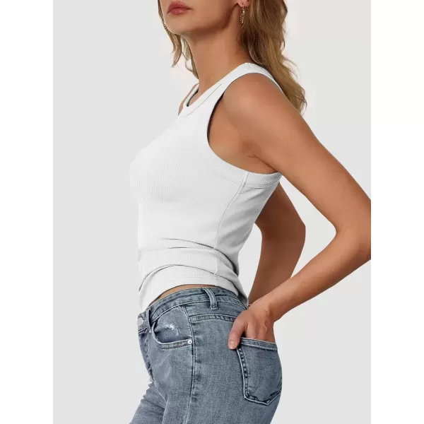 imageATHMILE Womens Tank Top Sleeveless Racerback High Neck Casual Basic Ribbed Fitted 2024 FashionWhite