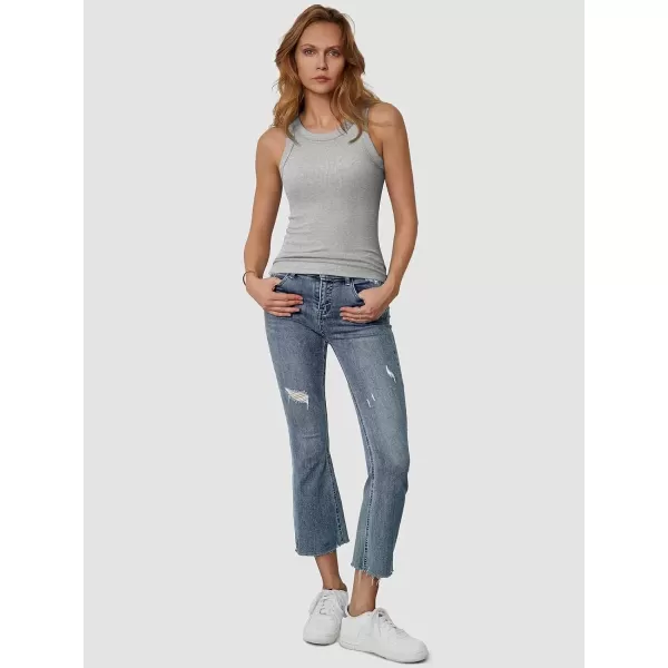 imageATHMILE Womens Tank Top Sleeveless Racerback High Neck Casual Basic Ribbed Fitted 2024 FashionGrey