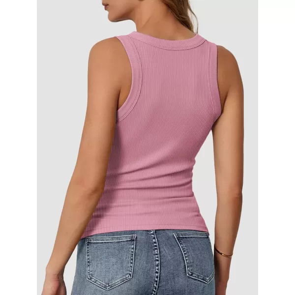 imageATHMILE Womens Tank Top Sleeveless Racerback High Neck Casual Basic Ribbed Fitted 2024 FashionDarkpink