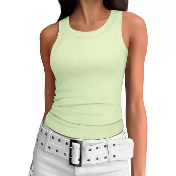 imageATHMILE Womens Tank Top Sleeveless Racerback High Neck Casual Basic Ribbed Fitted 2024 FashionMintgreen