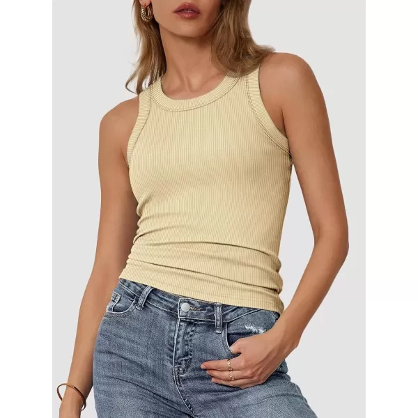 imageATHMILE Womens Tank Top Sleeveless Racerback High Neck Casual Basic Ribbed Fitted 2024 FashionApricot