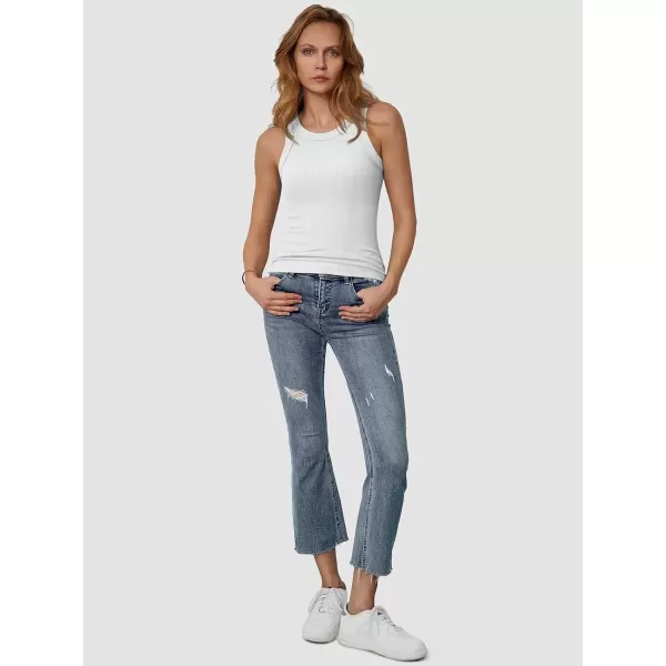 imageATHMILE Womens Tank Top Sleeveless Racerback High Neck Casual Basic Ribbed Fitted 2024 FashionWhite