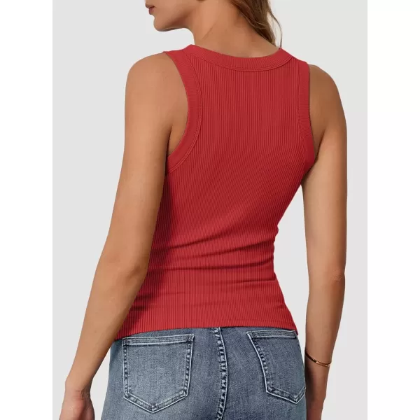 imageATHMILE Womens Tank Top Sleeveless Racerback High Neck Casual Basic Ribbed Fitted 2024 FashionRed