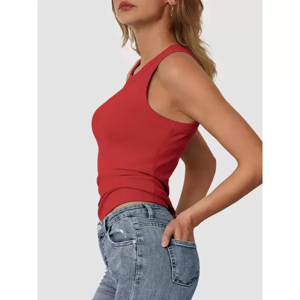 imageATHMILE Womens Tank Top Sleeveless Racerback High Neck Casual Basic Ribbed Fitted 2024 FashionRed