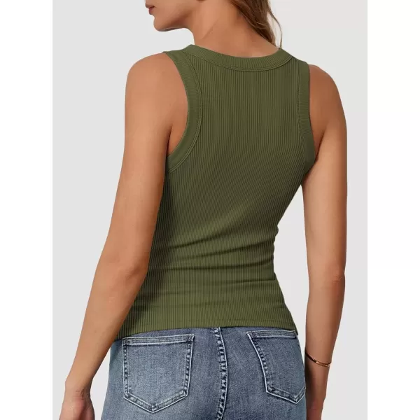imageATHMILE Womens Tank Top Sleeveless Racerback High Neck Casual Basic Ribbed Fitted 2024 FashionArmygreen