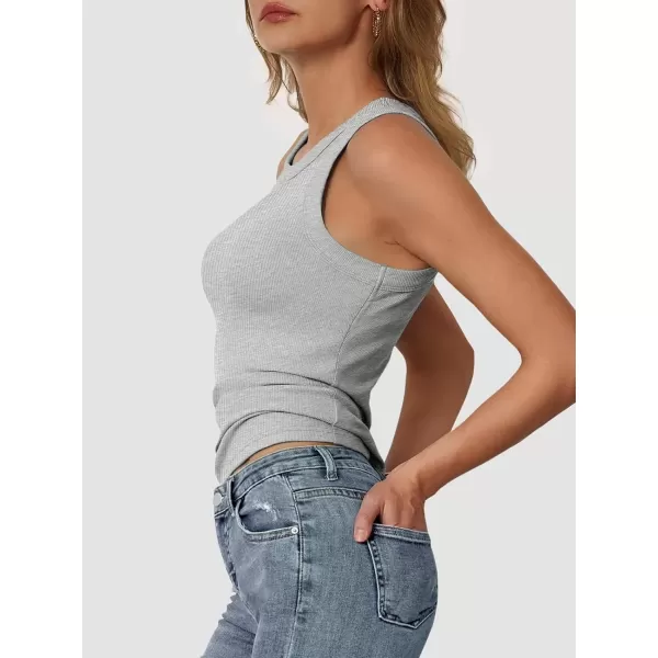 imageATHMILE Womens Tank Top Sleeveless Racerback High Neck Casual Basic Ribbed Fitted 2024 FashionGrey