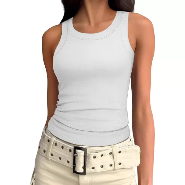 imageATHMILE Womens Tank Top Sleeveless Racerback High Neck Casual Basic Ribbed Fitted 2024 FashionWhite