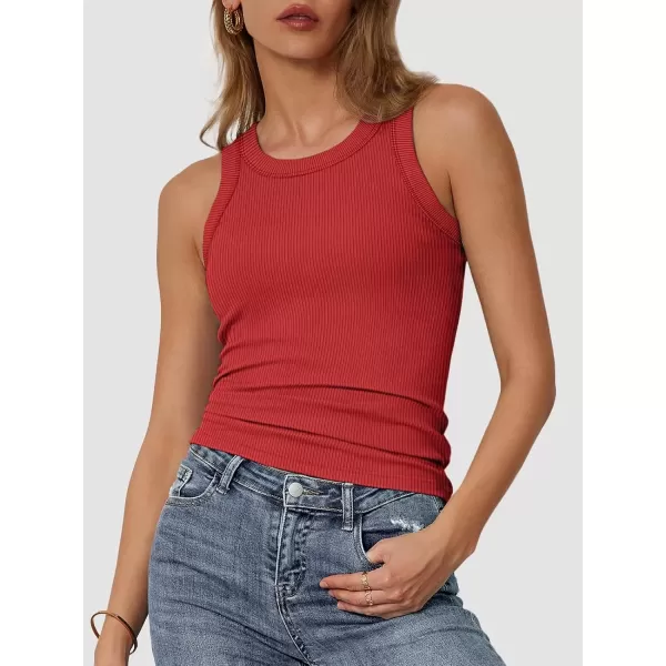 imageATHMILE Womens Tank Top Sleeveless Racerback High Neck Casual Basic Ribbed Fitted 2024 FashionRed