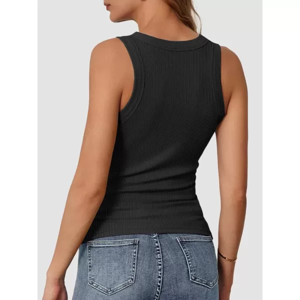 imageATHMILE Womens Tank Top Sleeveless Racerback High Neck Casual Basic Ribbed Fitted 2024 FashionBlack