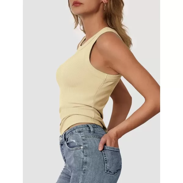 imageATHMILE Womens Tank Top Sleeveless Racerback High Neck Casual Basic Ribbed Fitted 2024 FashionApricot