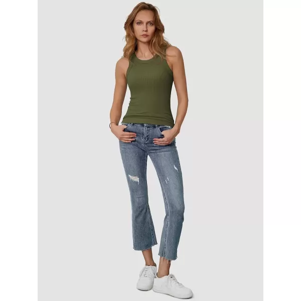 imageATHMILE Womens Tank Top Sleeveless Racerback High Neck Casual Basic Ribbed Fitted 2024 FashionArmygreen