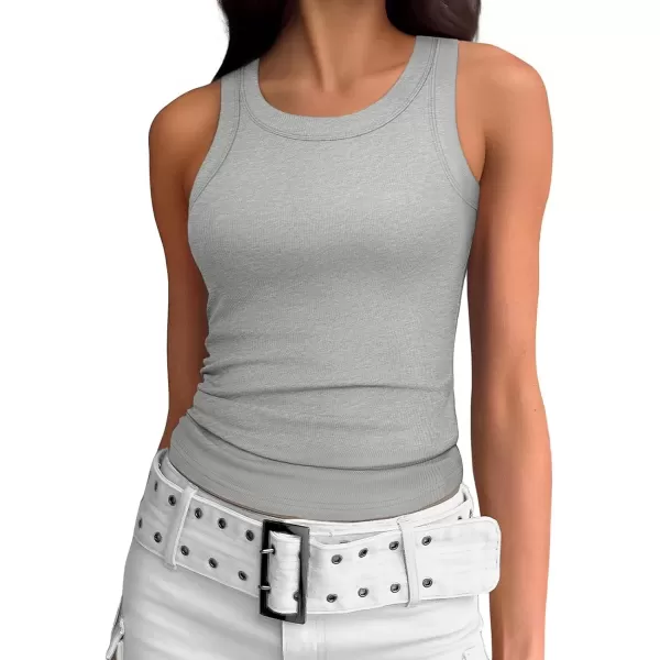 imageATHMILE Womens Tank Top Sleeveless Racerback High Neck Casual Basic Ribbed Fitted 2024 FashionGrey