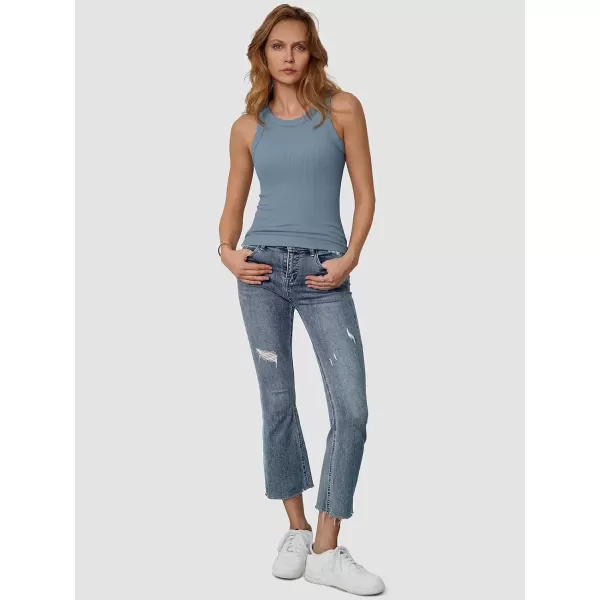 imageATHMILE Womens Tank Top Sleeveless Racerback High Neck Casual Basic Ribbed Fitted 2024 FashionHaze Blue