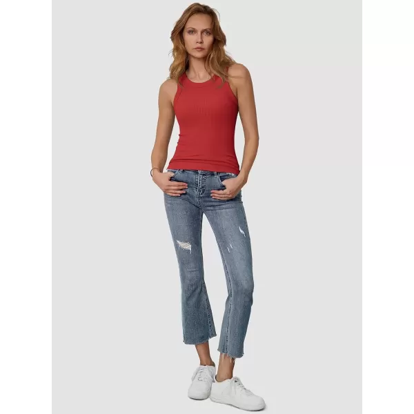 imageATHMILE Womens Tank Top Sleeveless Racerback High Neck Casual Basic Ribbed Fitted 2024 FashionRed