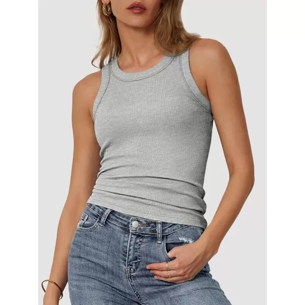 imageATHMILE Womens Tank Top Sleeveless Racerback High Neck Casual Basic Ribbed Fitted 2024 FashionGrey