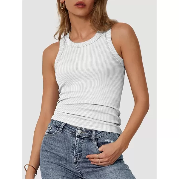 imageATHMILE Womens Tank Top Sleeveless Racerback High Neck Casual Basic Ribbed Fitted 2024 FashionWhite
