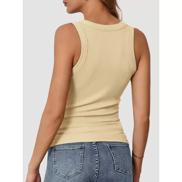 imageATHMILE Womens Tank Top Sleeveless Racerback High Neck Casual Basic Ribbed Fitted 2024 FashionApricot