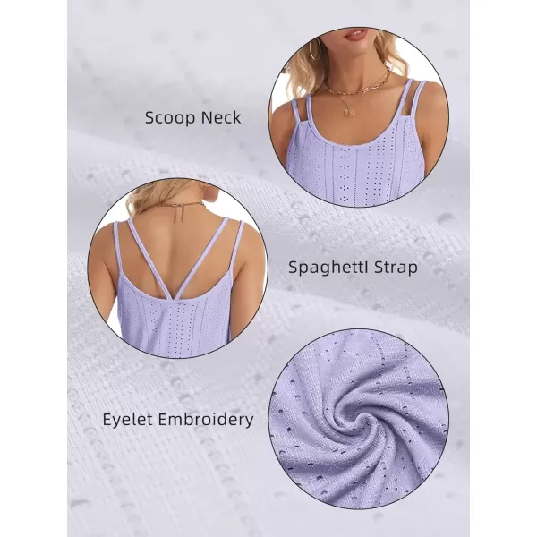 imageATHMILE Womens Tank Tops Eyelet Embroidery Sleeveless Spaghetti Strap Tops Scoop Neck Sexy Loose Fit Casual SummerPurple
