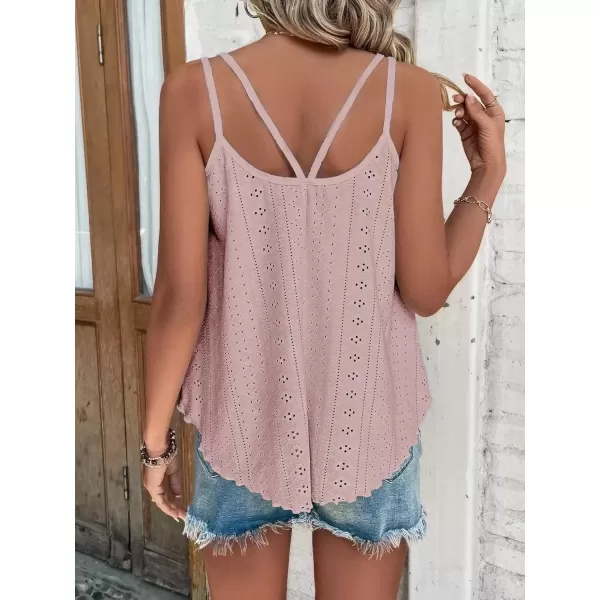 imageATHMILE Womens Tank Tops Eyelet Embroidery Sleeveless Spaghetti Strap Tops Scoop Neck Sexy Loose Fit Casual SummerDark Pink