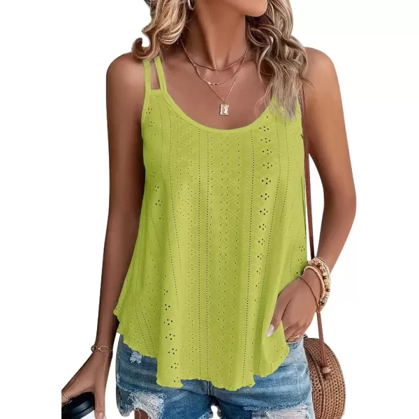 imageATHMILE Womens Tank Tops Eyelet Embroidery Sleeveless Spaghetti Strap Tops Scoop Neck Sexy Loose Fit Casual SummerLime Green