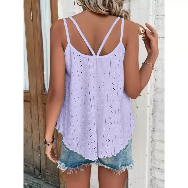imageATHMILE Womens Tank Tops Eyelet Embroidery Sleeveless Spaghetti Strap Tops Scoop Neck Sexy Loose Fit Casual SummerPurple