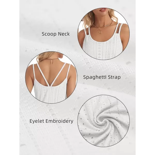 imageATHMILE Womens Tank Tops Eyelet Embroidery Sleeveless Spaghetti Strap Tops Scoop Neck Sexy Loose Fit Casual SummerWhite