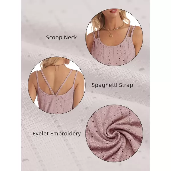 imageATHMILE Womens Tank Tops Eyelet Embroidery Sleeveless Spaghetti Strap Tops Scoop Neck Sexy Loose Fit Casual SummerDark Pink