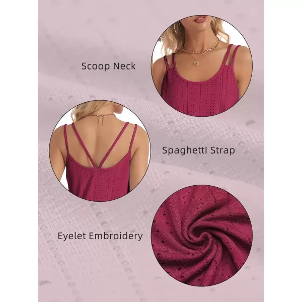 imageATHMILE Womens Tank Tops Eyelet Embroidery Sleeveless Spaghetti Strap Tops Scoop Neck Sexy Loose Fit Casual SummerWine Red
