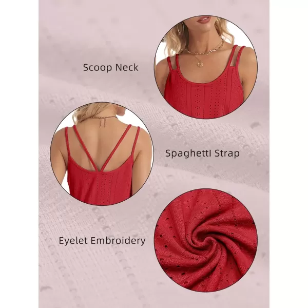 imageATHMILE Womens Tank Tops Eyelet Embroidery Sleeveless Spaghetti Strap Tops Scoop Neck Sexy Loose Fit Casual SummerRed