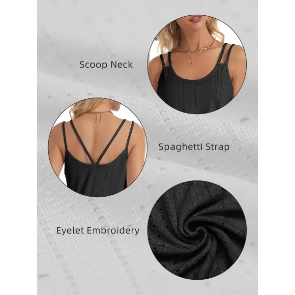 imageATHMILE Womens Tank Tops Eyelet Embroidery Sleeveless Spaghetti Strap Tops Scoop Neck Sexy Loose Fit Casual SummerBlack