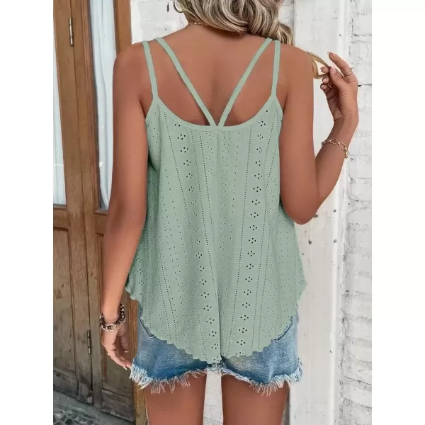 imageATHMILE Womens Tank Tops Eyelet Embroidery Sleeveless Spaghetti Strap Tops Scoop Neck Sexy Loose Fit Casual SummerGreen