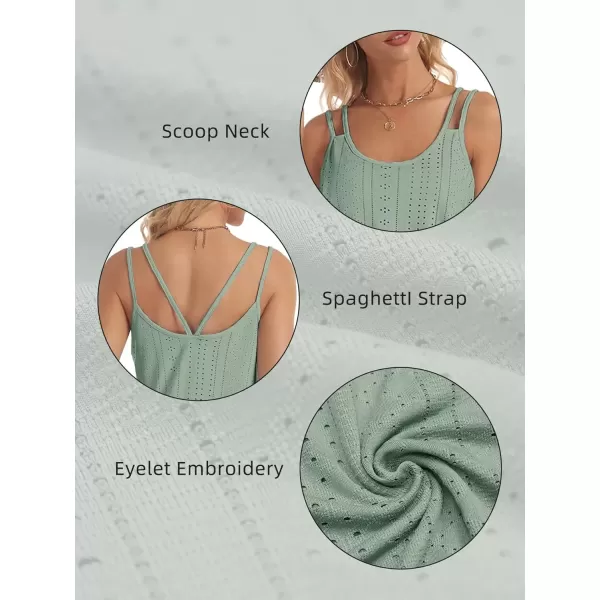 imageATHMILE Womens Tank Tops Eyelet Embroidery Sleeveless Spaghetti Strap Tops Scoop Neck Sexy Loose Fit Casual SummerGreen