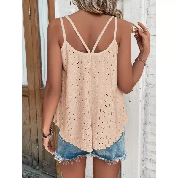 imageATHMILE Womens Tank Tops Eyelet Embroidery Sleeveless Spaghetti Strap Tops Scoop Neck Sexy Loose Fit Casual SummerCoral