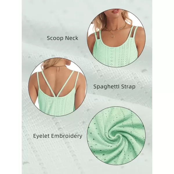 imageATHMILE Womens Tank Tops Eyelet Embroidery Sleeveless Spaghetti Strap Tops Scoop Neck Sexy Loose Fit Casual SummerMint Green