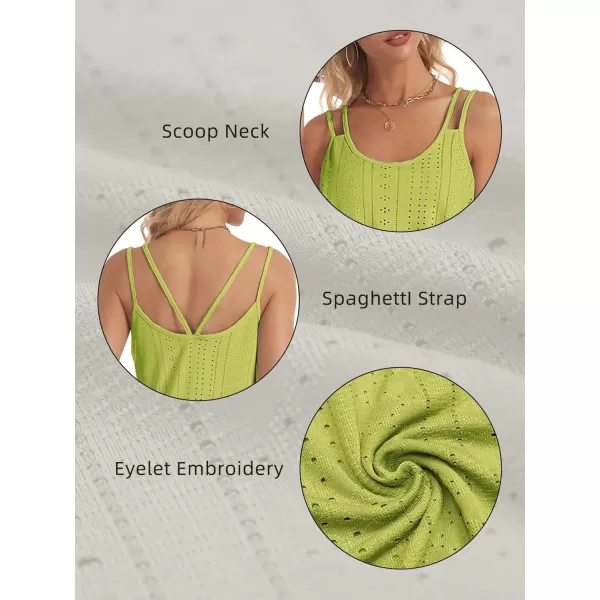 imageATHMILE Womens Tank Tops Eyelet Embroidery Sleeveless Spaghetti Strap Tops Scoop Neck Sexy Loose Fit Casual SummerLime Green