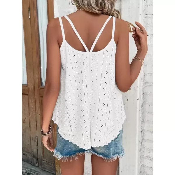 imageATHMILE Womens Tank Tops Eyelet Embroidery Sleeveless Spaghetti Strap Tops Scoop Neck Sexy Loose Fit Casual SummerWhite