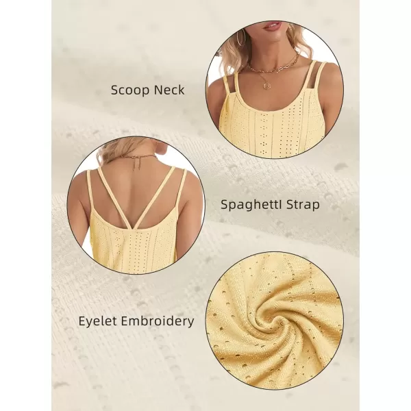 imageATHMILE Womens Tank Tops Eyelet Embroidery Sleeveless Spaghetti Strap Tops Scoop Neck Sexy Loose Fit Casual SummerYellow